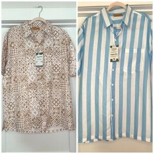 NEW set of Happy Bay Mens Short Sleeve Hawaiian Shirts Large Boho Beach Relaxed